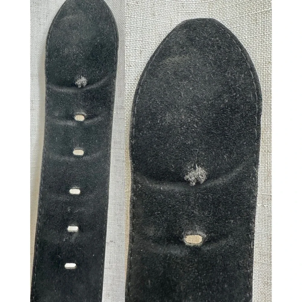 Vintage 90s Black‎ Suede Boho Belt Silver Crescent Buckle Crystal Detail Gypsy
